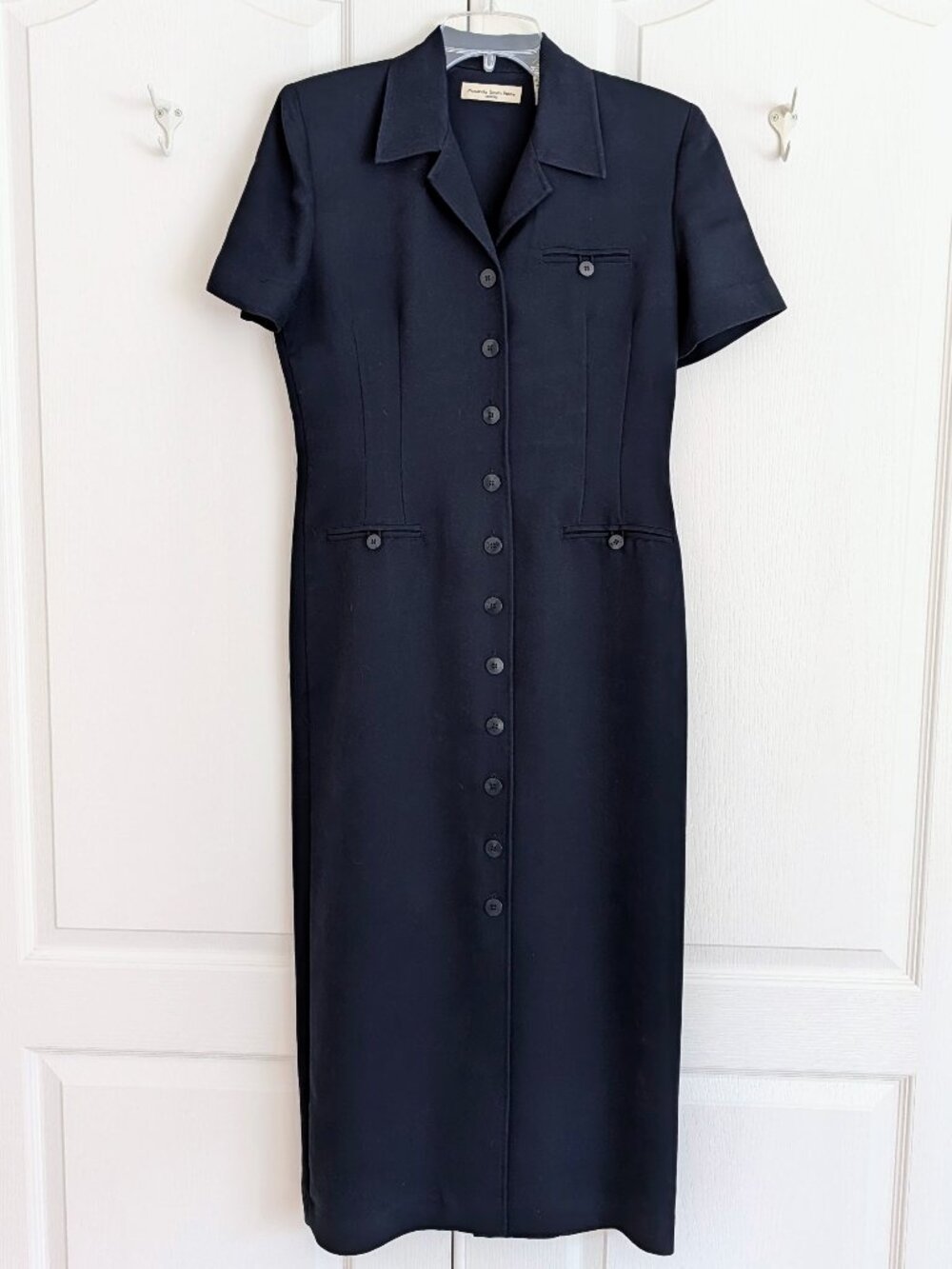 Amanda Smith - Navy Short-Sleeve Button-Front Midi Dress - 4P